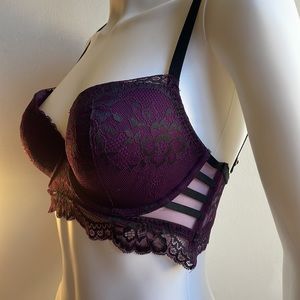 Black & Purple Lace Underwire Bra 32DD